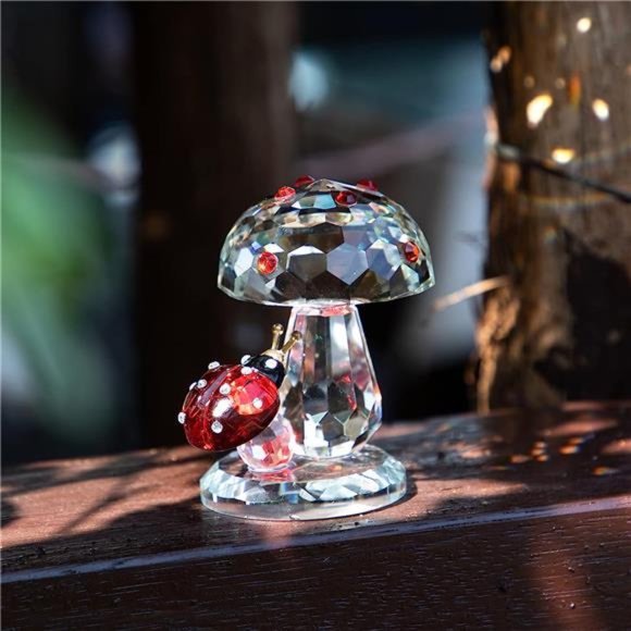 Crystal Ladybug on Mushroom Figurine Statues Home Table Decoration Ornament - Picture 5 of 6